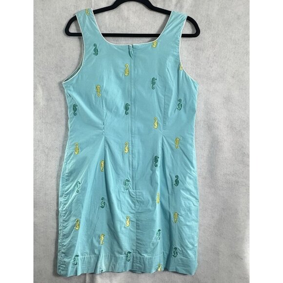 LILLY PULITZER Women Seahorse Shift Dress Sleeveless Zip Back Sz 12 Blue 16-5 - Picture 2 of 12